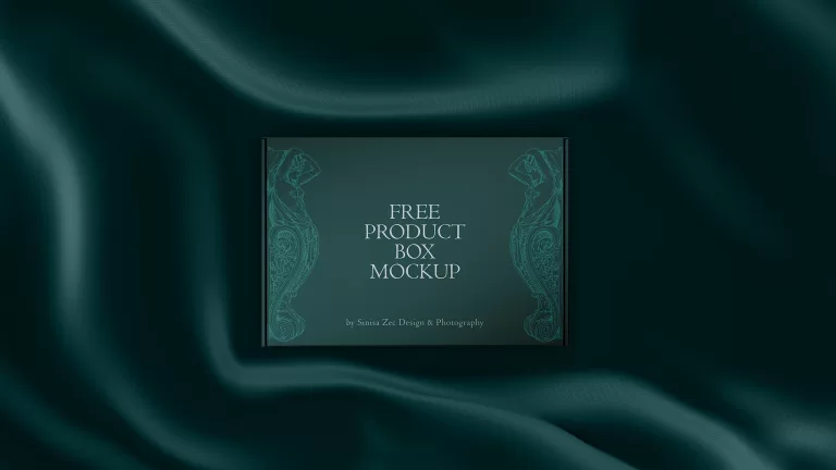Luxury green product box on green silk free mockup