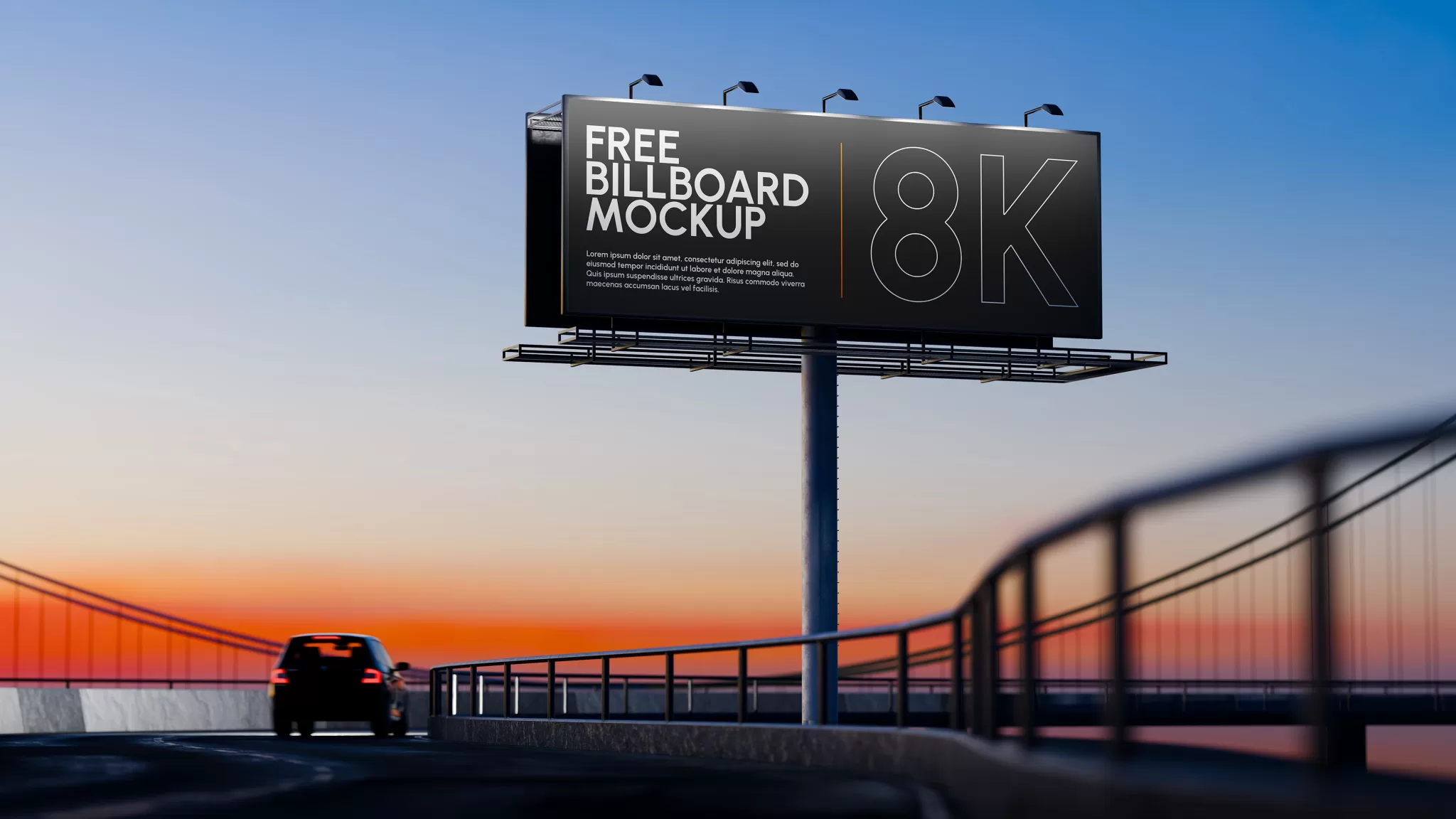 Free Billboard template, 8K psd mockup on a highway