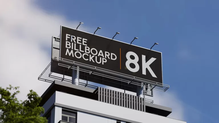 Billboard on top of building mockup, free download, 8K resolution template