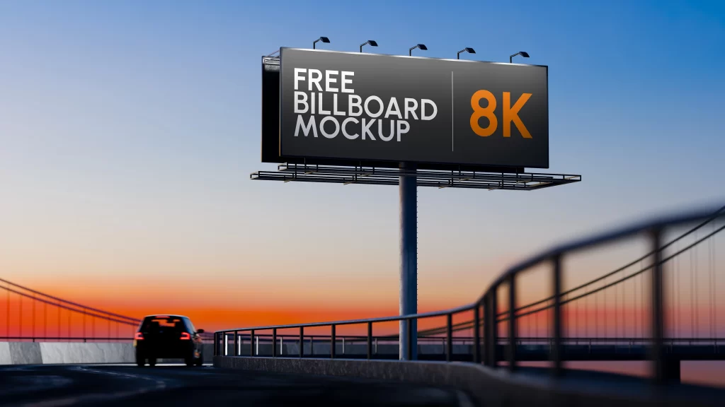 Billboard On Highway Free 8K PSD Mockup