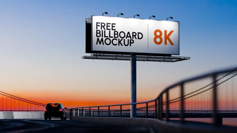 Billboard On Highway Free 8K PSD Mockup