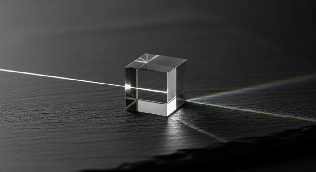 A conceptual image showing light refracting through a prism, illustrating the idea of computational photography augmenting reality, not replacing it.