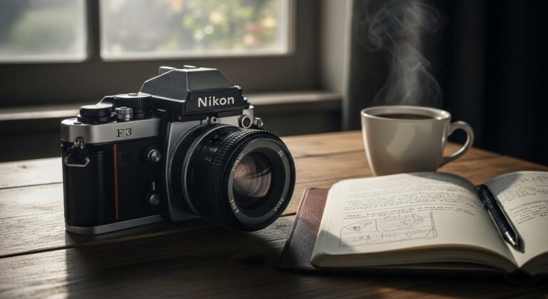 A well-used camera sits on a desk, symbolizing the idea of finding creativity with existing gear.