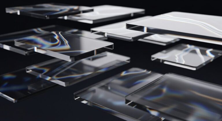 An abstract representation of Apple's Liquid Glass UI, showing fluid, transparent layers interacting with light.