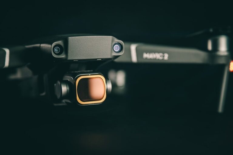 The DJI Mavic 3 Pro drone with its triple-camera system, hovering against a dramatic background.