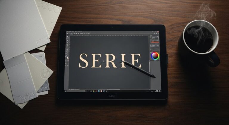 A close-up of a designer crafting a sophisticated wordmark logo on a graphics tablet, illustrating the focus on craft and strategy.