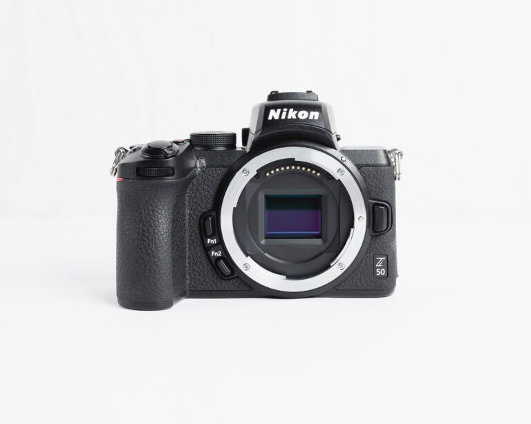 A front-facing view of the Nikon Z50 II mirrorless camera body, showing the Z-mount and grip.